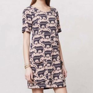Anthropologie Artsy Bear Animal Print Pink Blue Short Sleeve Mini Shift Dress